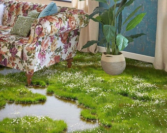 3D Spring Moist Grass 9334 Floor Wallpaper Murals Self-Adhesive Removable Kitchen Bath Floor Waterproof floor Rug Mat Print Epoxy YOYO