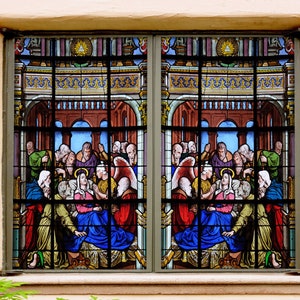 3D Golden Halo W21665 Window Film Print Sticker Cling Stained Glass Xmas Window Decor UV Heat Control Glass Privacy Window Film Rose