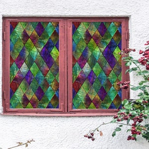 3D Diamond Pattern W6617 Window Film Print Sticker Cling Stained Glass Xmas Window Decor UV Heat Control Glass Privacy Window Film Rose