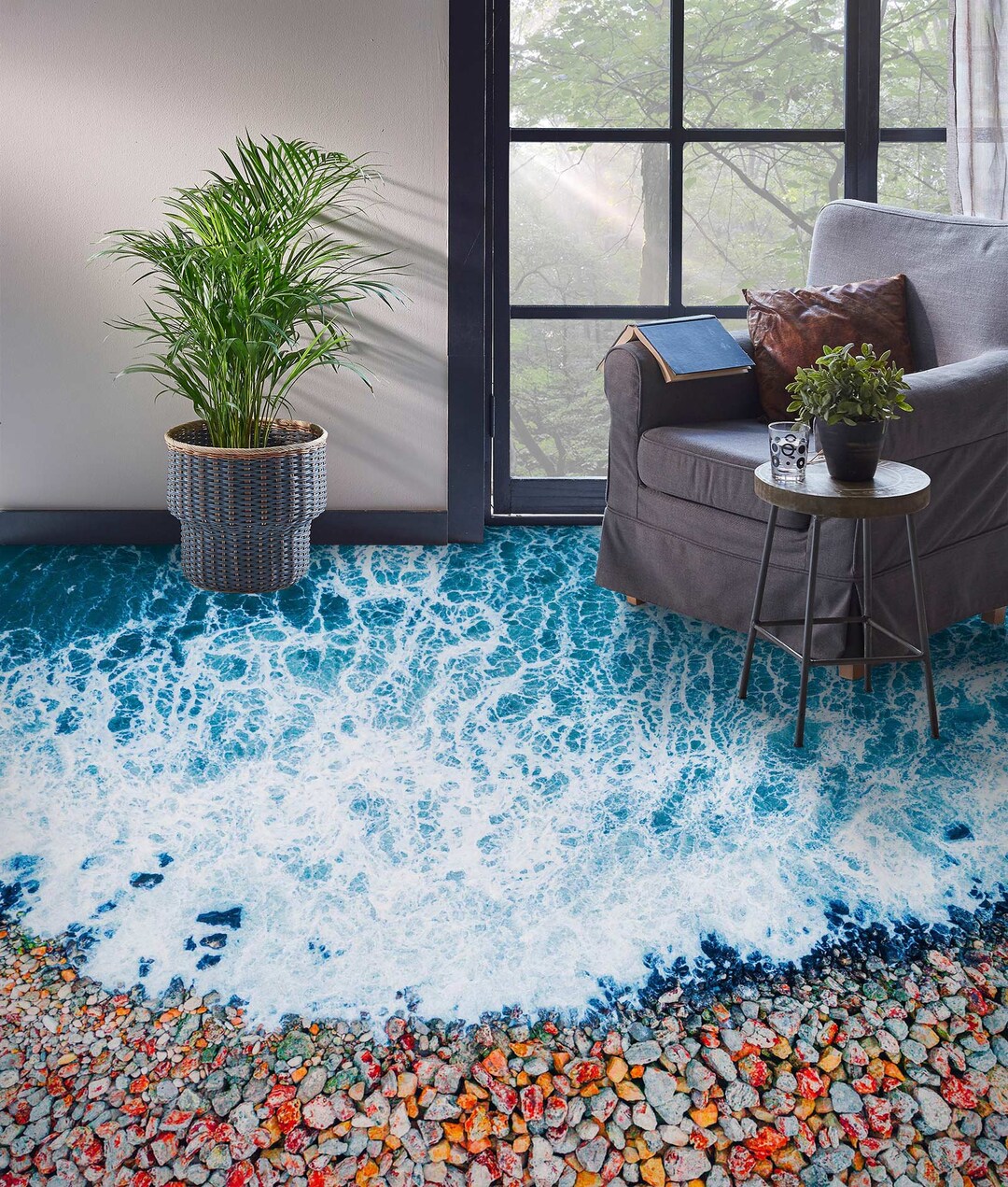 3D Seaside Stones 1970 Floor Wallpaper Murals Self-adhesive Removable ...