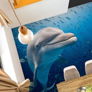 Carta da parati per pavimento pesce delfino 3D 5534, carta da parati per pavimenti autoadesiva rimovibile, cucina, bagno, pavimento, tappeto impermeabile, stampa epossidica 2024