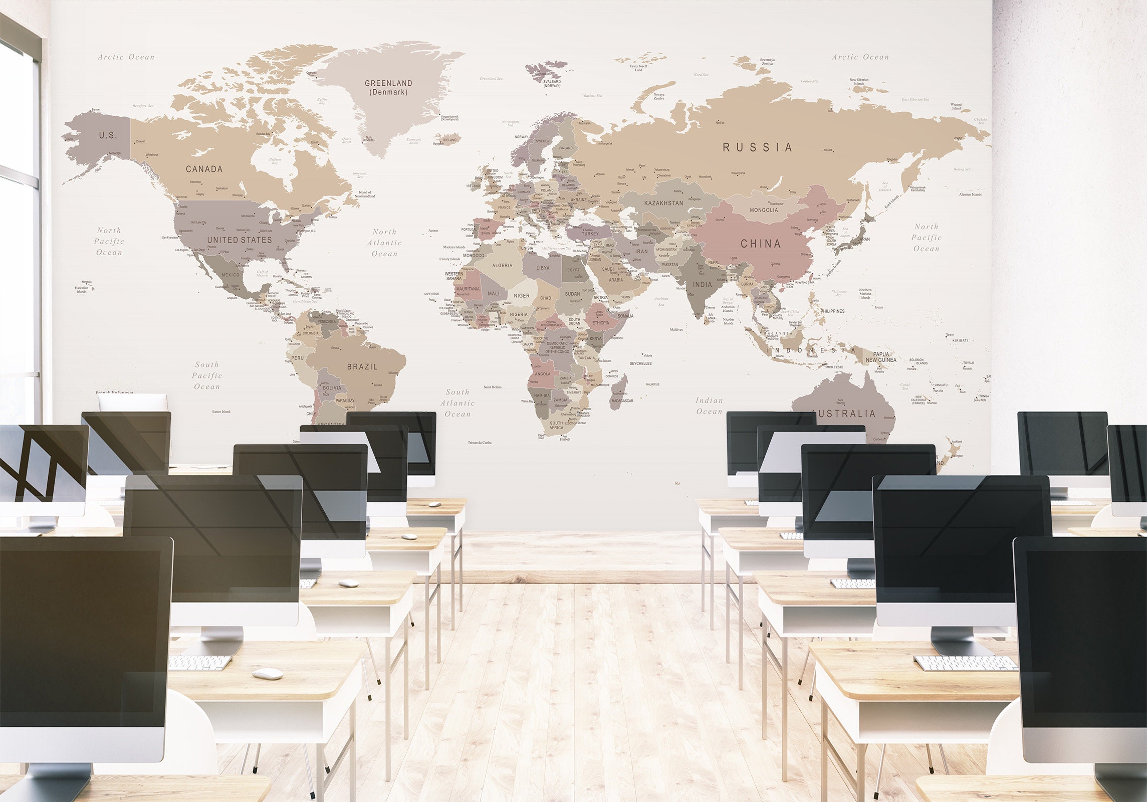 Grey World Map 028 Wallpaper Mural Self Adhesive Peel and Etsy