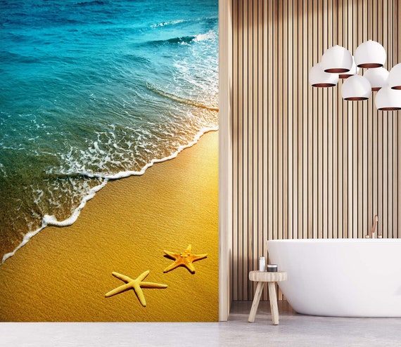 3D Ocean Beach Starfish Staircase Sticker Self-adhesive Wall Murals Wallpaper