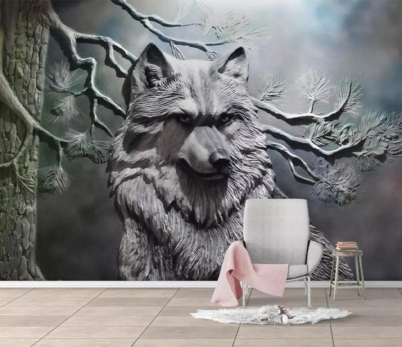 Statue Wolf 2599 Tapete Wandbild Selbst Klebende Schalen Und Etsy