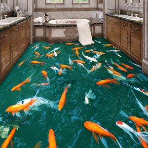 3D Koi River 0537 Floor Wallpaper Murals Self-Adhesive Removable Kitchen Bath Floor Waterproof floor Rug Mat Print Epoxy YOYO image 1