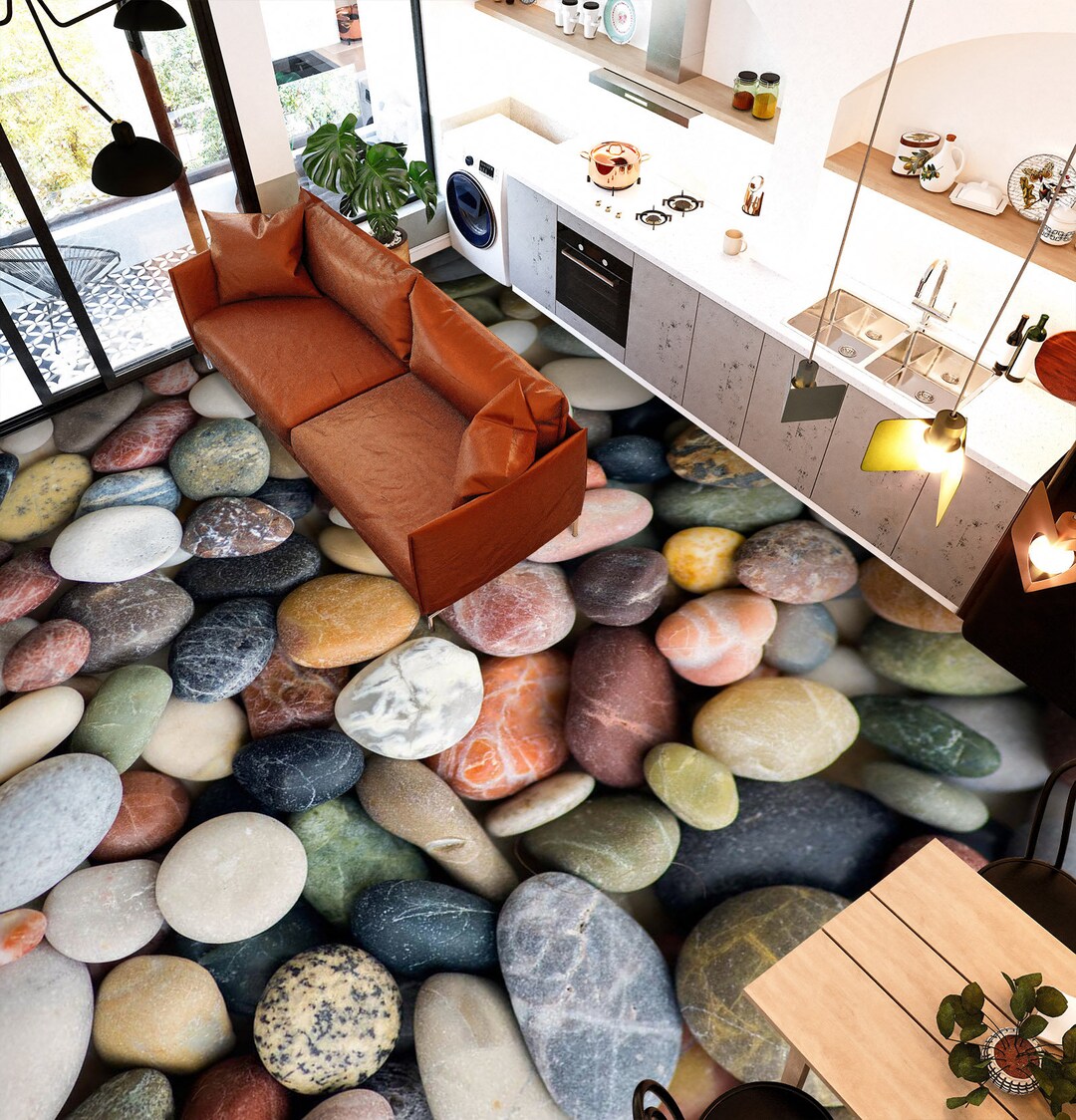 3D Colored Pebbles 1632 Floor Wallpaper Murals Self-adhesive Removable ...