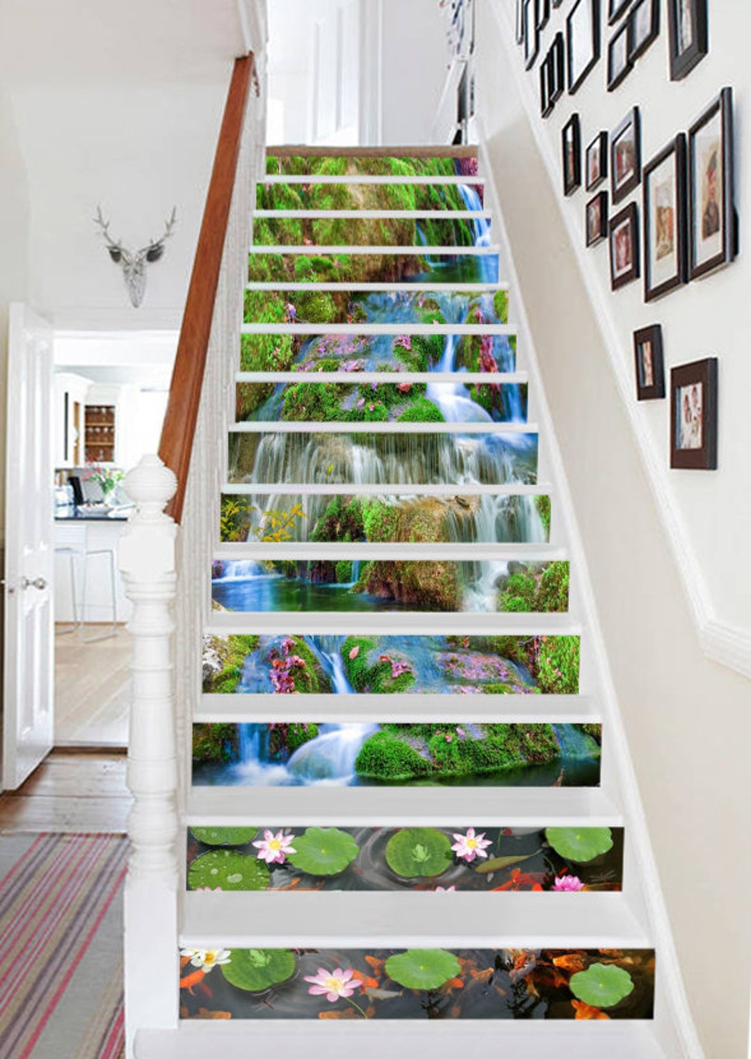 3D Waterfall Lotus S1161 Pattern Tile Marble Stair Risers Decoration ...