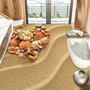 3D Love Shell 3411 Floor Wallpaper Murals Self-Adhesive Removable Kitchen Bath Floor Waterproof floor Rug Mat Print Epoxy 2024