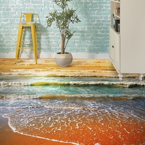 3D Surf Beach 4007 Floor Wallpaper Murals Self-Adhesive Removable Kitchen Bath Floor Waterproof floor Rug Mat Print Epoxy 2024