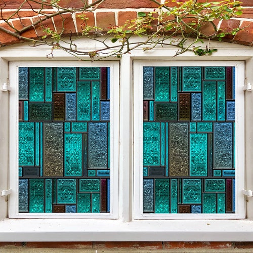 3D Green Wave 115 Window Film Print Sticker Cling Stained Glass UV Block