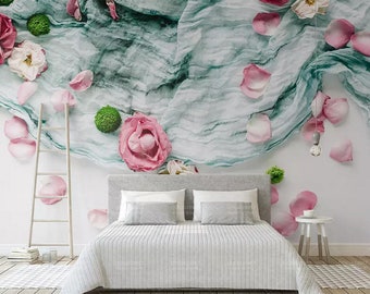Papier Peint Autocollant 3D Fleur Lotus Rose – R29046, Repositionnable, Adhésif Amovible, Design Coloré