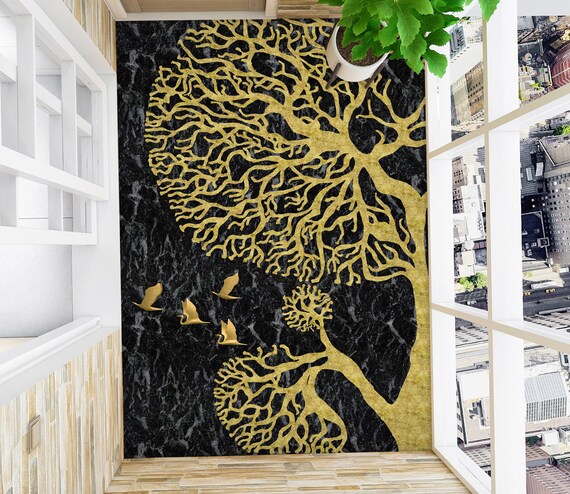 3D Golden Tree Art 9272 Floor Wallpaper Murals Self-adhesive - Etsy