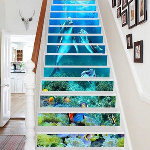 3D Dolphin Fish S1099 Pattern Tile Marble Stair Risers Decoration Photo ...