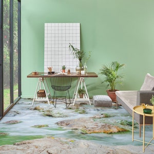 3D Green Creek 2071 Floor Wallpaper Murals Self-Adhesive Removable Kitchen Bath Floor Waterproof floor Rug Mat Print Epoxy 2023