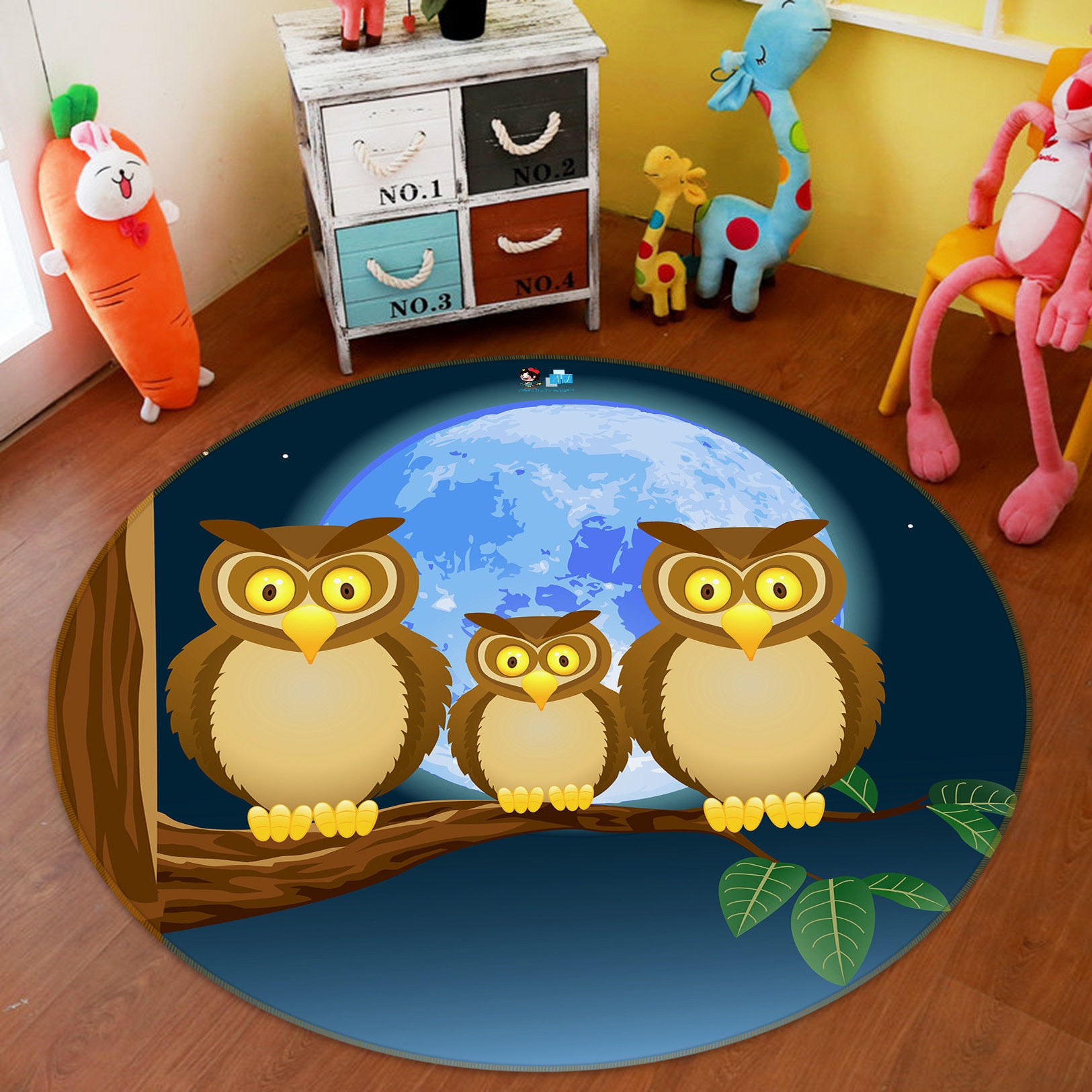 3D Owl Family FA3719 Floor Non Slip Rug Carpet Room Round Mat Quality Kitchen Bath Floor Waterproof Rug Mat Print