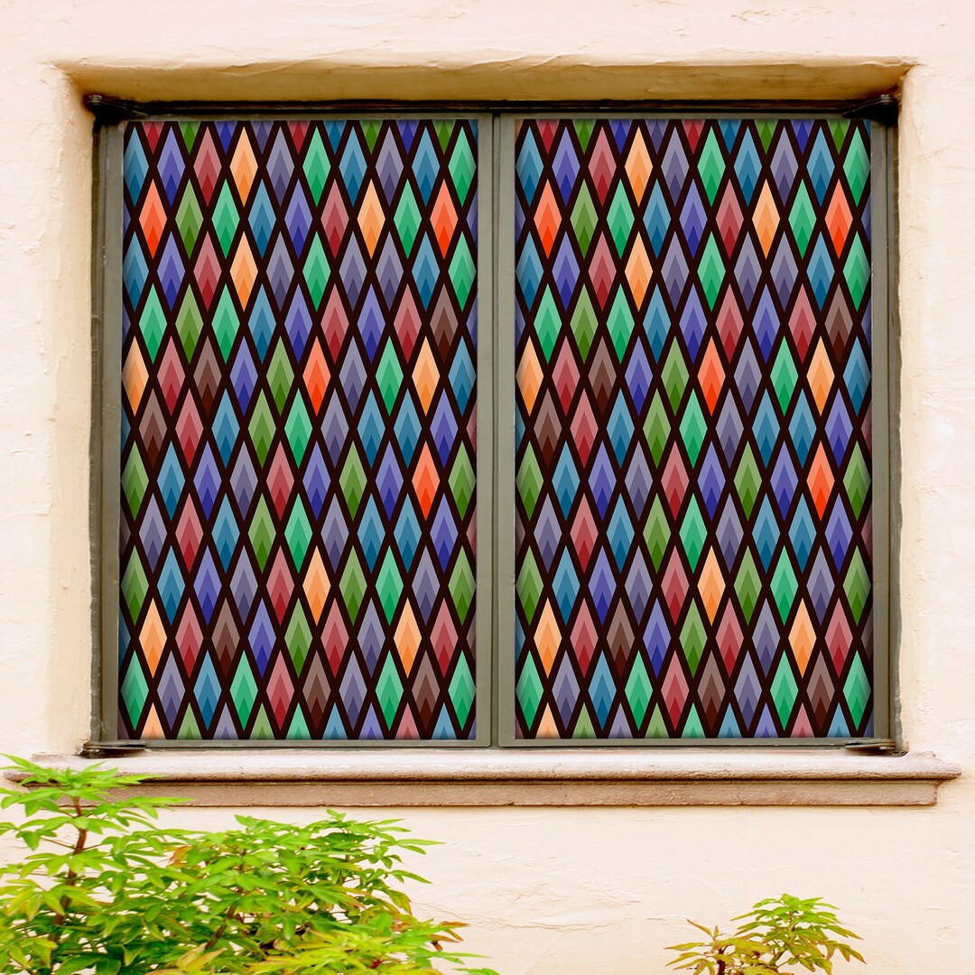 3D Diamond Pattern W5102 Window Film Print Sticker Cling Stained Glass ...