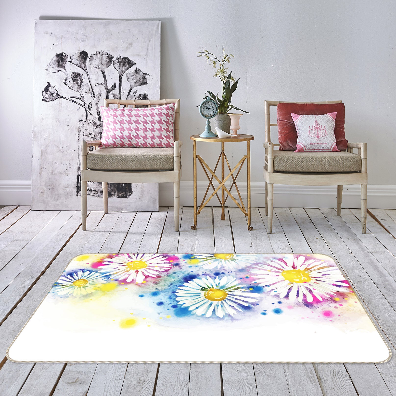 3D Blue And Pink Flowers FA913 Floor Non Slip Rug Carpet Room Etsy