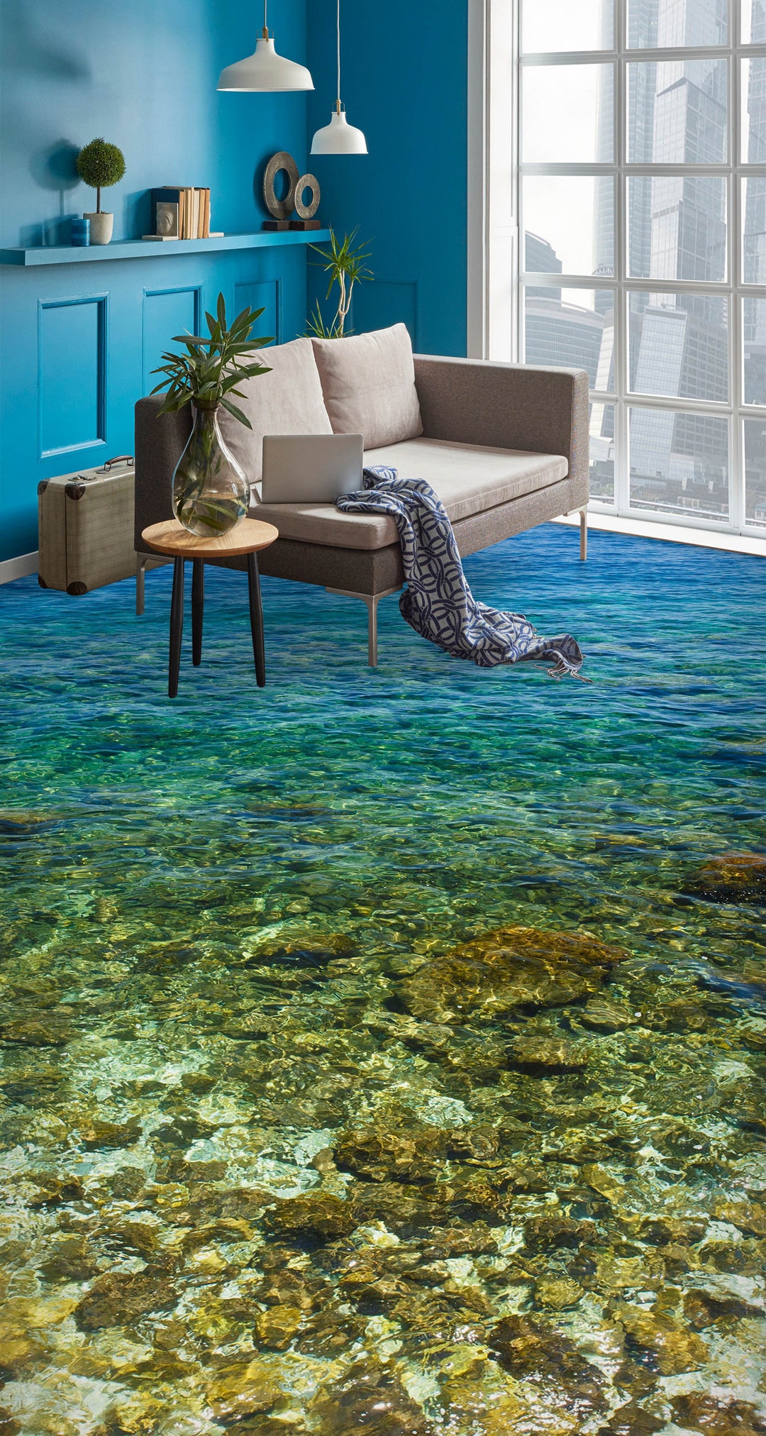Vinilos 3D Para Suelo Y Pared – Decoración Removible Y Resistente Al Agua Para Cocina O Baño – Espuma De Mar – 250x175 Cm