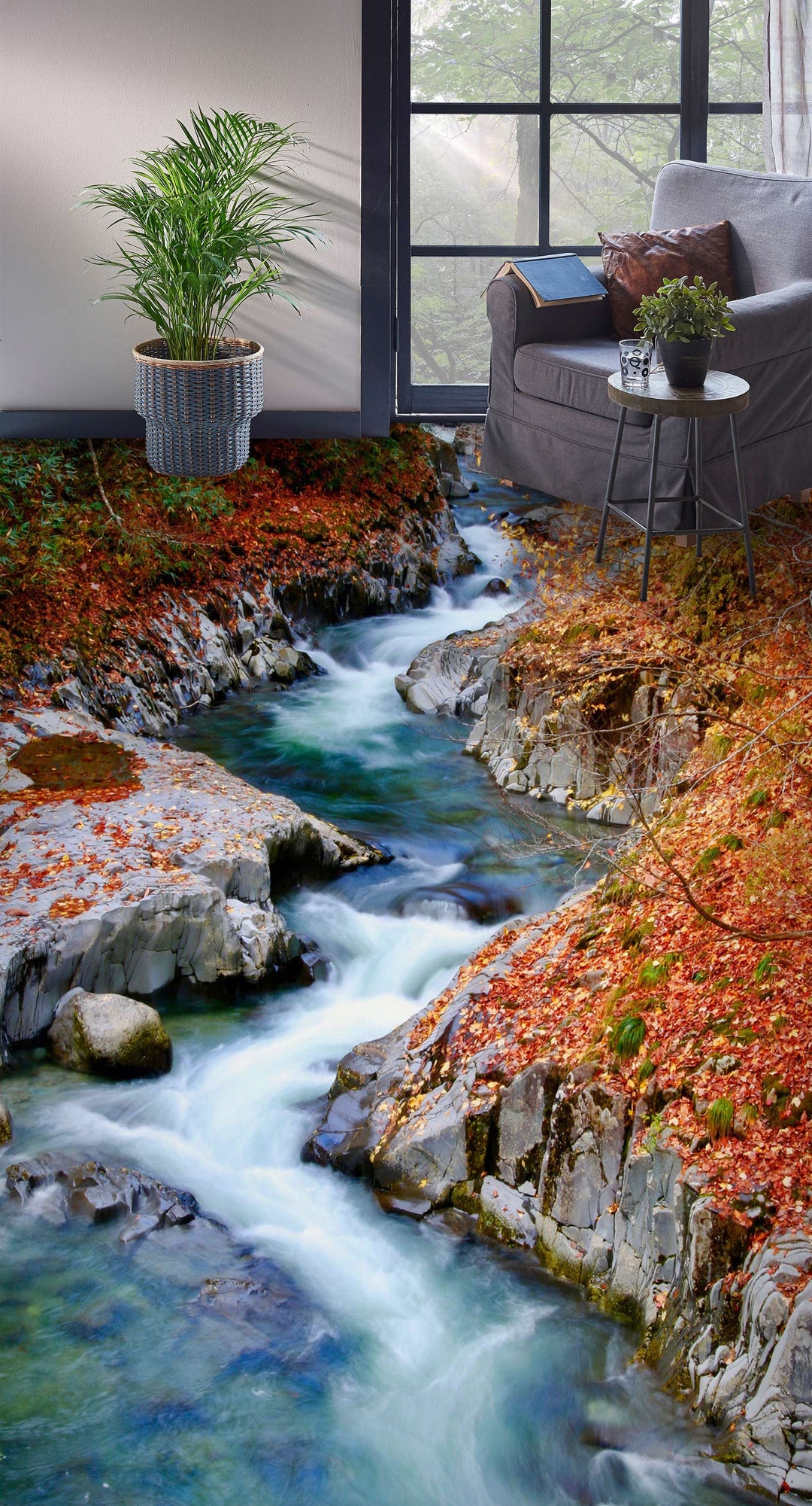 3D River Leaves 5000 Floor Wallpaper Murals Self-adhesive Removable ...