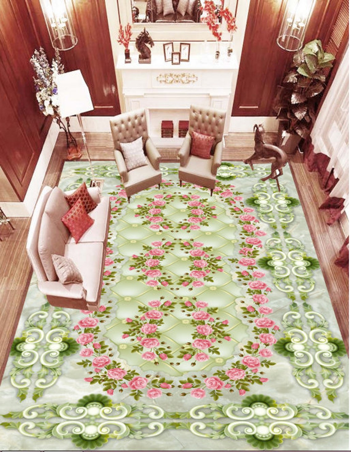 3D Jade Red Rose 1095 Floor Wallpaper Murals Self-adhesive - Etsy