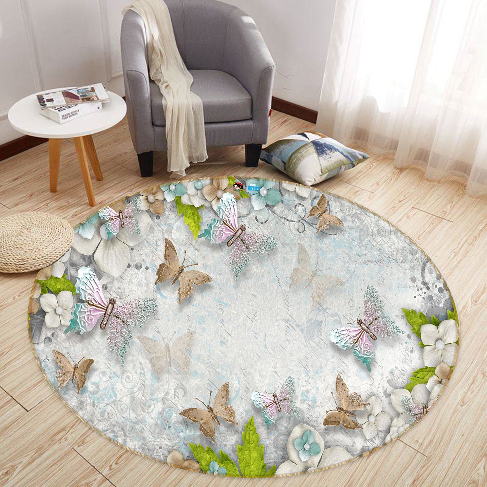 3D Butterflies and Flowers FA3883 Floor Non Slip Rug Carpet Etsy UK