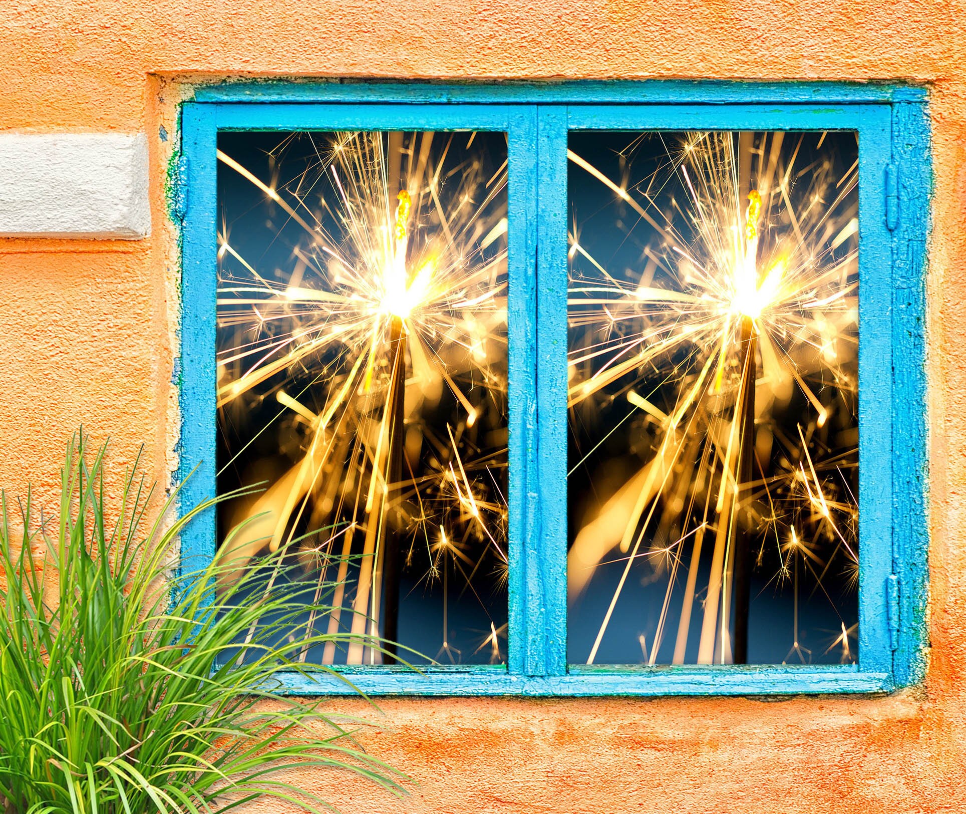 3D Fireworks W132 Christmas Window Film Print Sticker Cling Stained Glass Xmas Window Decor UV Heat Control Glass Privacy Window Film Romy