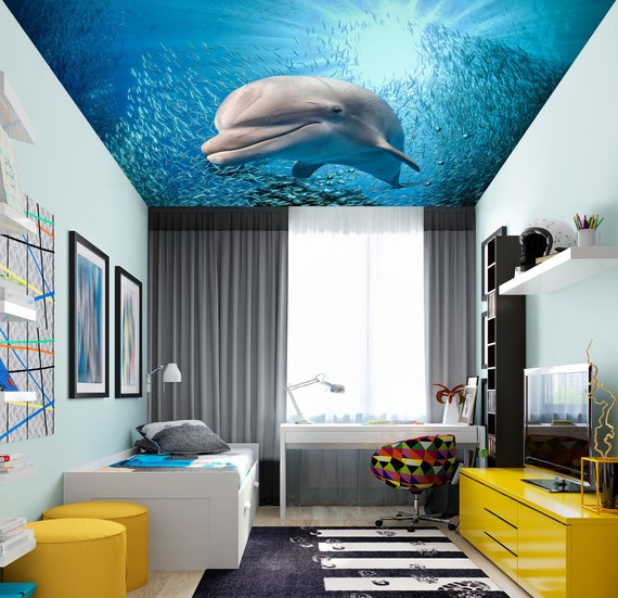 3D Dolphin Fish C1418 Ceiling Wallpaper Removable Self - Etsy 3D Dolphin Fish C1418 Ceiling Wallpaper Removable Self - Etsy