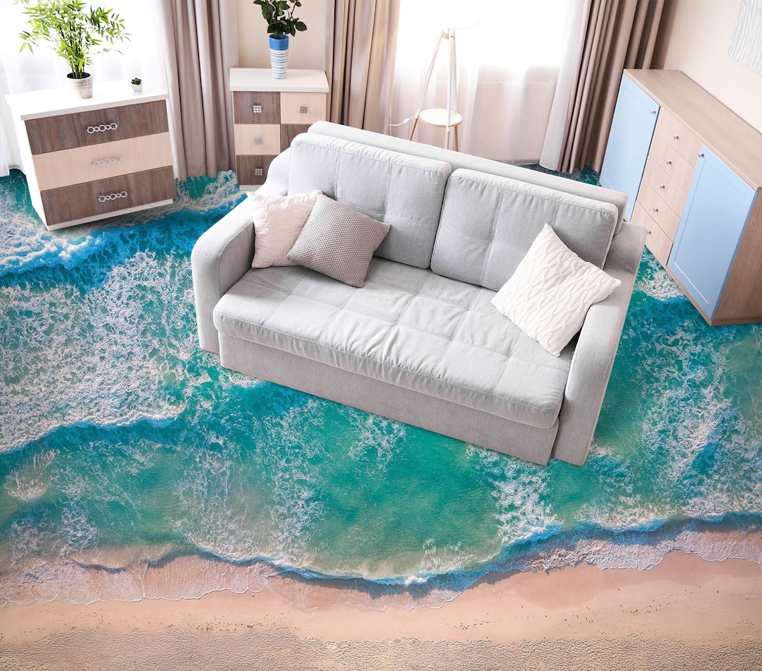 3D Sea Coast Waves 074 Kitchen Mat Floor Mural