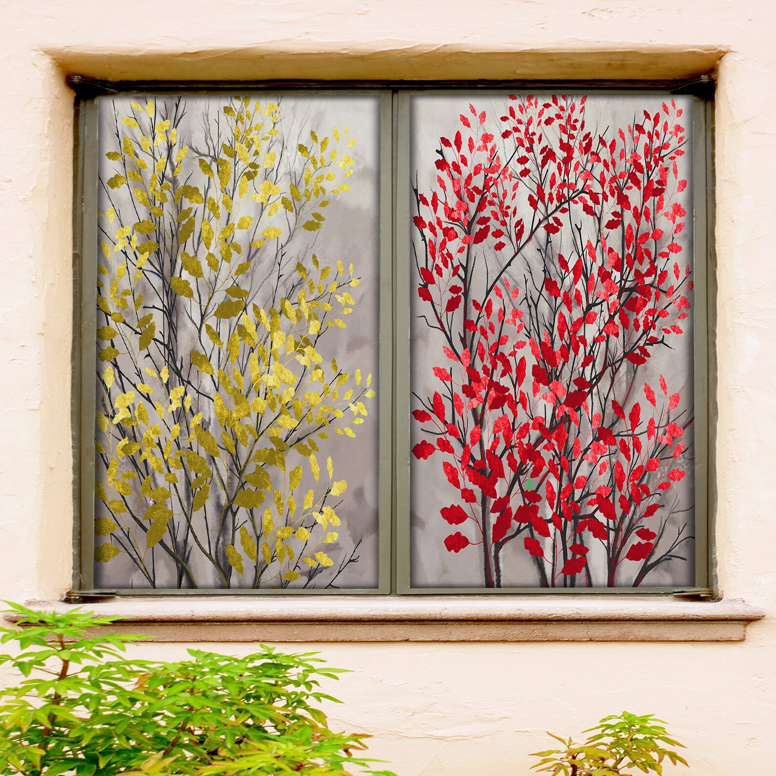 3D Yellow Tree W609 Window Film Print Sticker Cling Stained Etsy