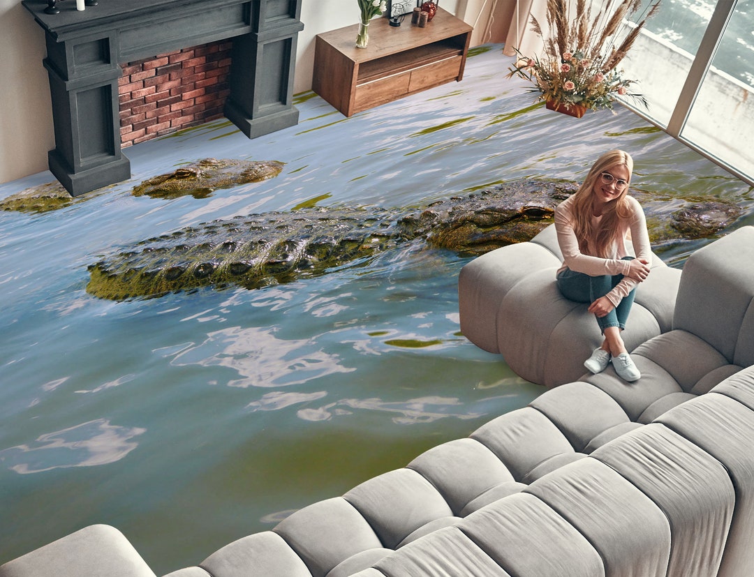 3D Dangerous Crocodile 3383 Floor Wallpaper Murals Self-adhesive ...