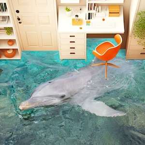 3D Animale Simpatico Delfino 3357 Carta da parati per pavimenti Murales Autoadesiva Rimovibile Cucina Bagno Pavimento Tappetino impermeabile Tappetino Stampa epossidica 2023