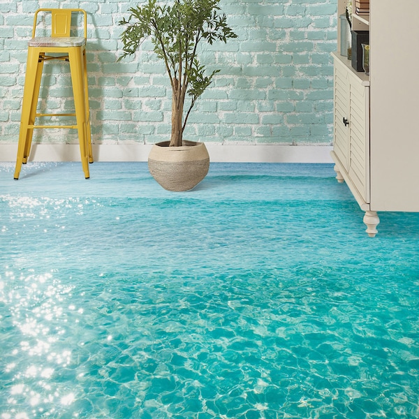 3D Sparkling Clear Sea 3035 Floor Wallpaper Murals Self-Adhesive Removable Kitchen Bath Floor Waterproof floor Rug Mat Print Epoxy YOYO