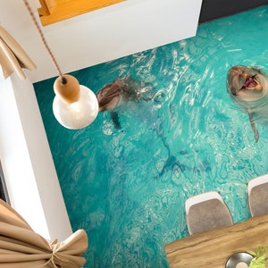 3D Cute Dolphin 3057 Floor Wallpaper Murals Self-Adhesive Removable Kitchen Bath Floor Waterproof floor Rug Mat Print Epoxy 2024