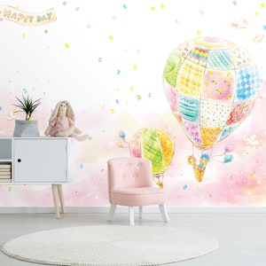 Cartoon Hot Air Balloon 1296 Wallpaper Mural Self Adhesive Peel and Stick Wall Sticker Wall Decoration Design Removable