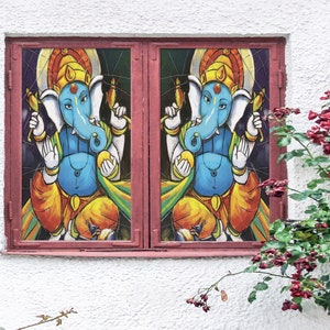 3D Blue Elephant W1522 Window Film Print Sticker Cling Stained Glass Xmas Window Decor UV Heat Control Glass Privacy Window Film Rose