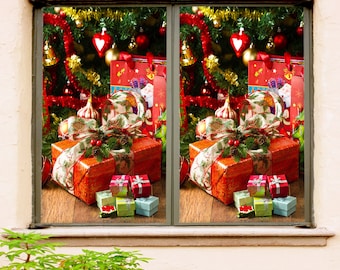 Details about   3D Merry O241 Christmas Window Film Print Sticker Cling Stained Glass Xmas Fa 