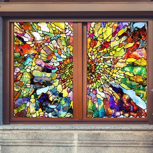 3D Colorful Pattern W1957 Window Film Print Sticker Cling Stained Glass ...