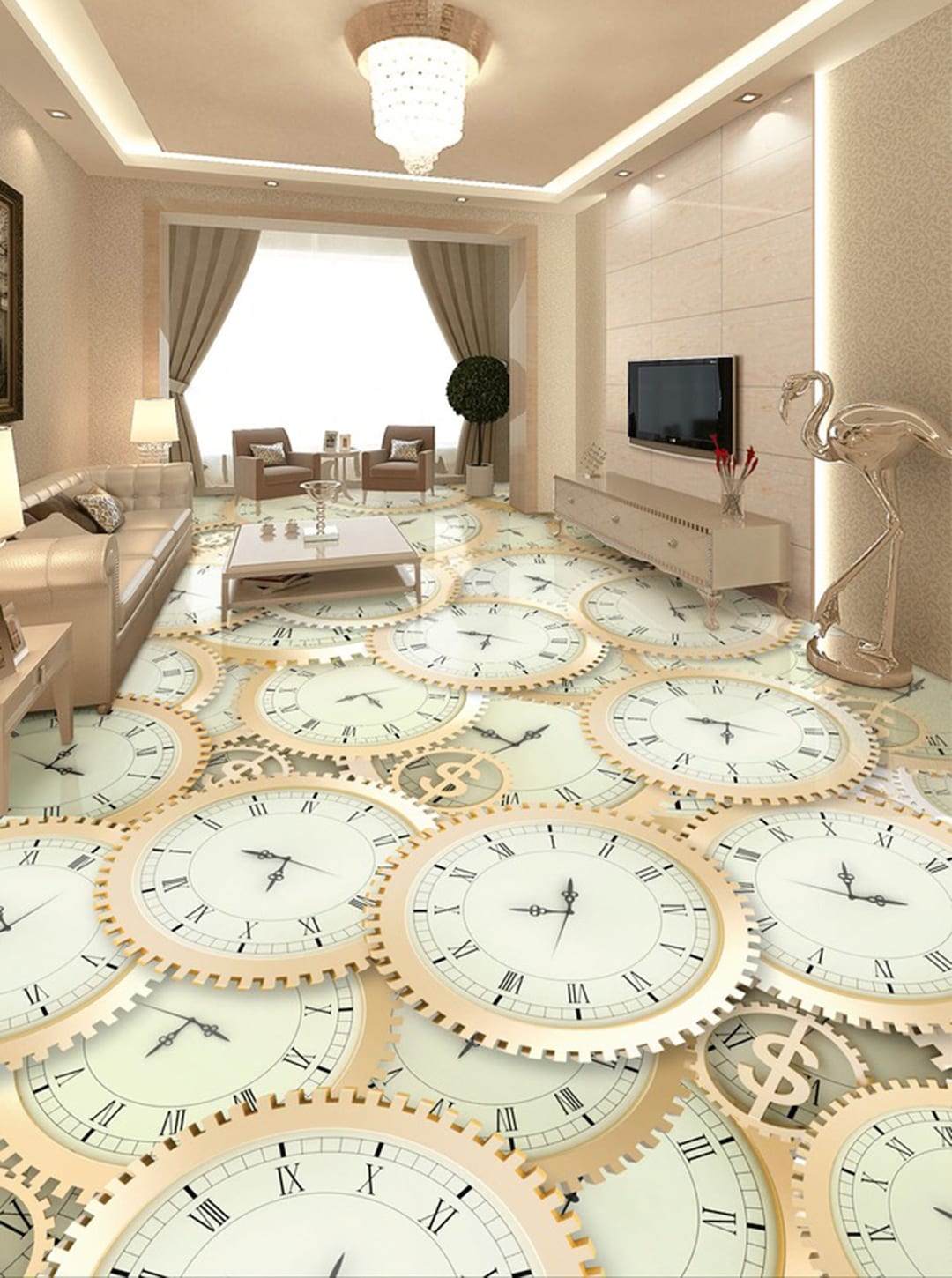 3D Clock Gear 1391 Floor Wallpaper Murals Self-adhesive Removable ...