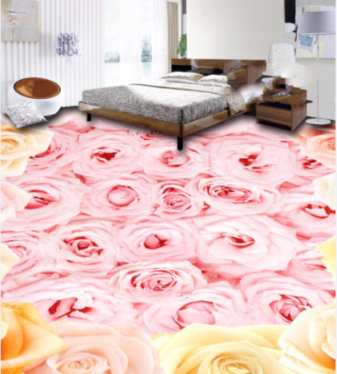 Pink Rose Flower Print Floor Mat