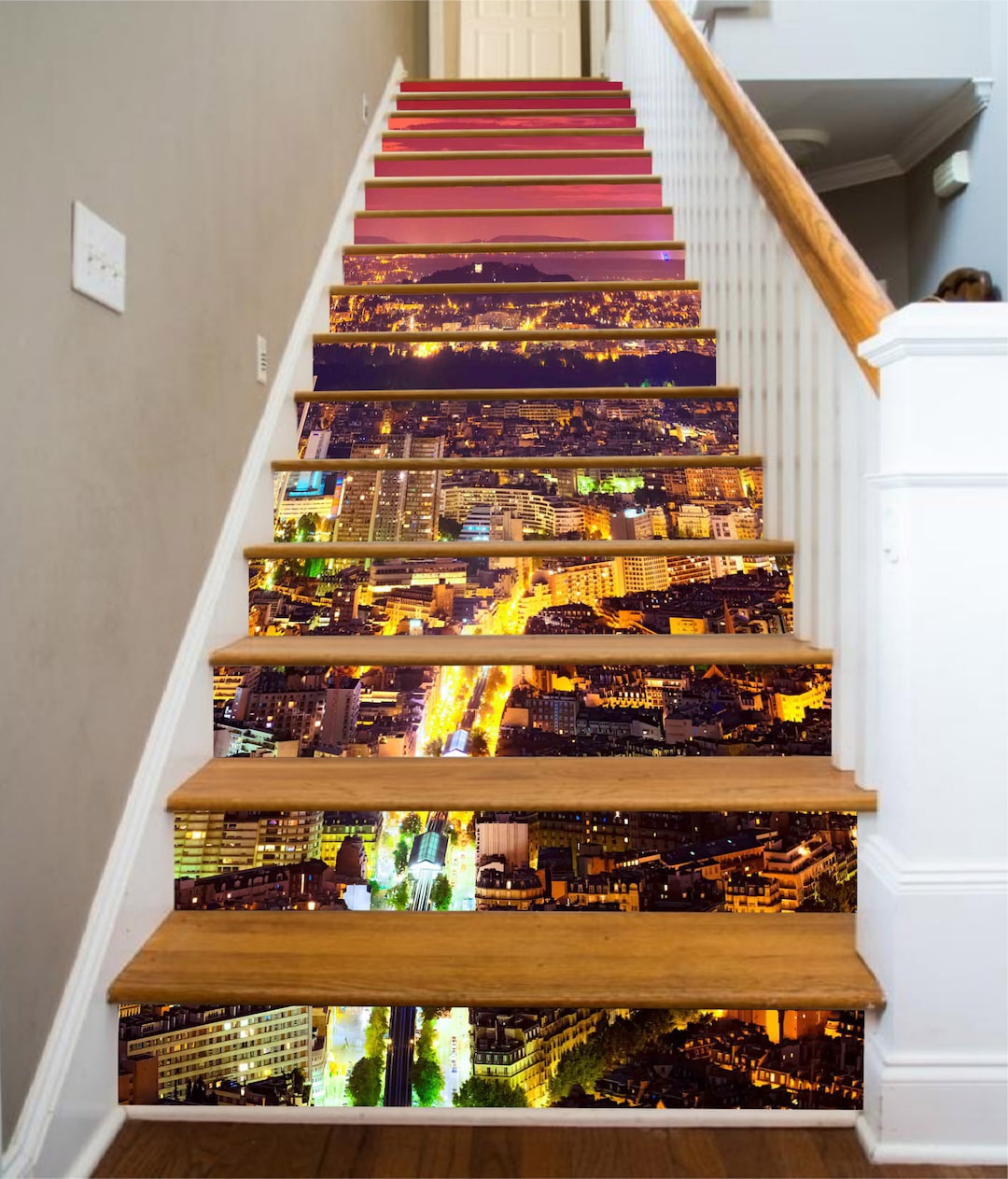 3D City Night View S1401 Pattern Tile Marble Stair Risers Decoration ...