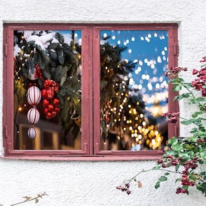 3D Lantern Pendant W1814 Window Film Print Sticker Cling Stained Glass Xmas Window Decor UV Heat Control Glass Privacy Window Film Rose