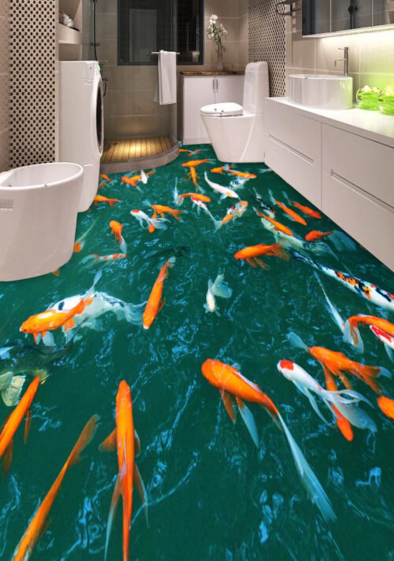 3D Koi River 0537 Floor Wallpaper Murals Self-Adhesive Removable Kitchen Bath Floor Waterproof floor Rug Mat Print Epoxy YOYO image 2