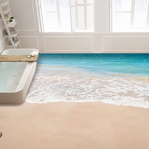 3D Beach Ocean 2383 Floor Wallpaper Murals Self-Adhesive Removable Kitchen Bath Floor Waterproof floor Rug Mat Print Epoxy 2024