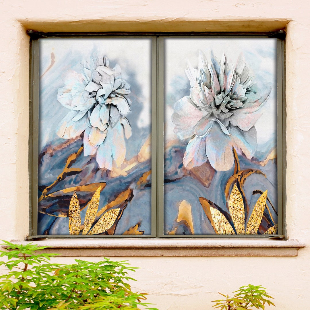3D Light Blue Flowers W607 Window Film Print Sticker Cling Stained ...