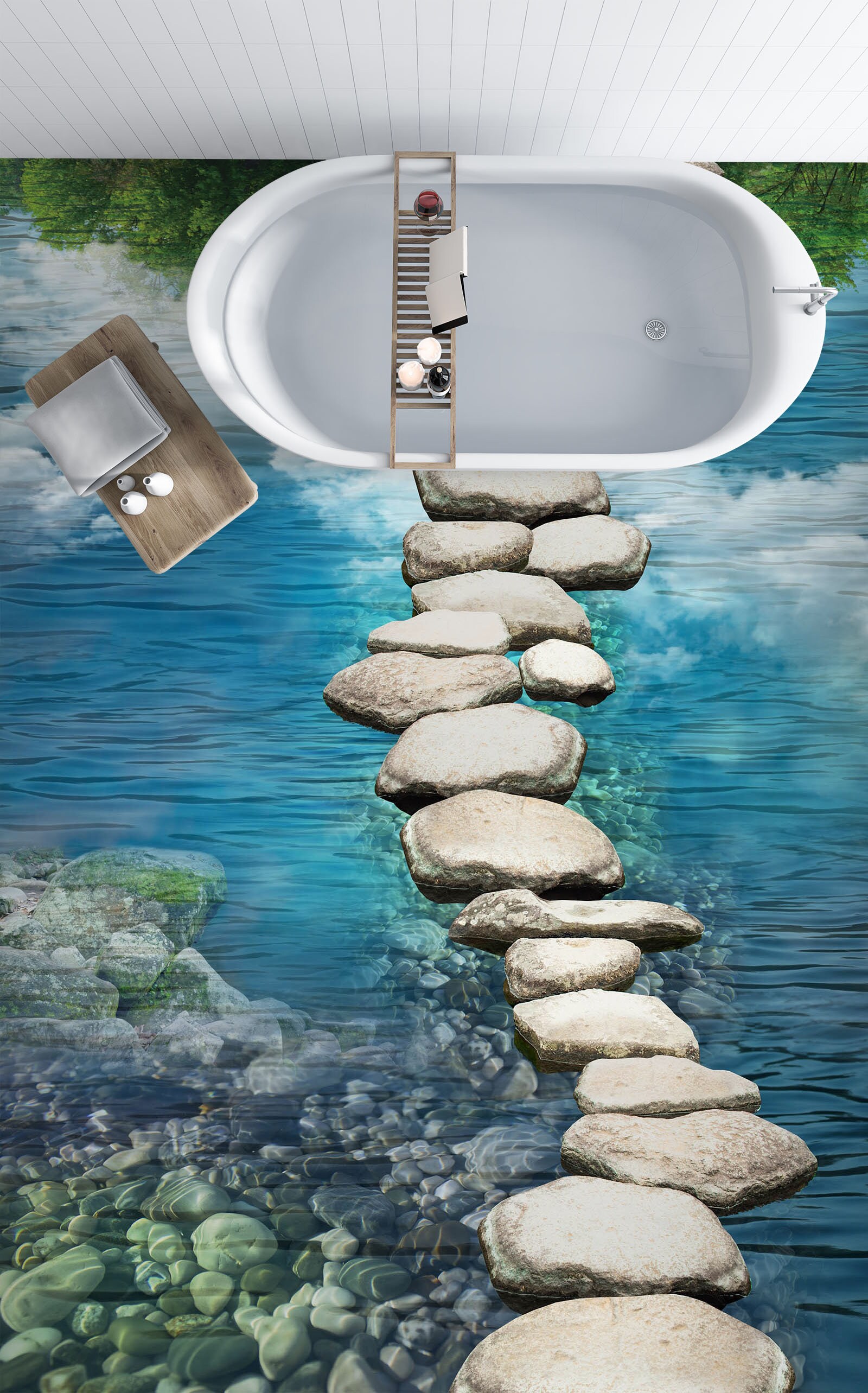 3D Lake Stones 1400 Floor Wallpaper Murals Self-adhesive Removable ...