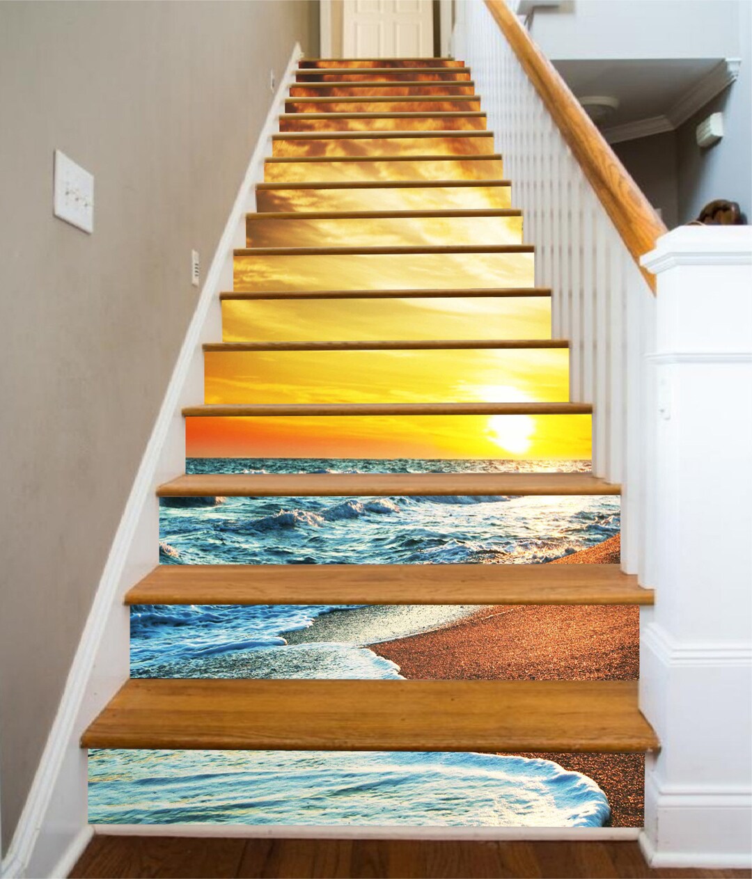 3D Beach Waves 011 Stair Risers Decoration Photo Mural Vinyl Decal