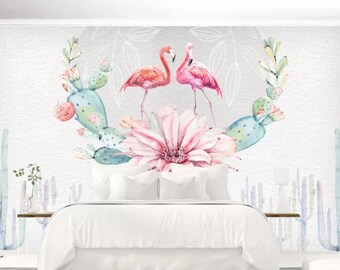 Flamingo Cactus WC364 Wallpaper Mural Auto Adhesive Peel and Stick Wall Sticker Wall Decoration Design Removable