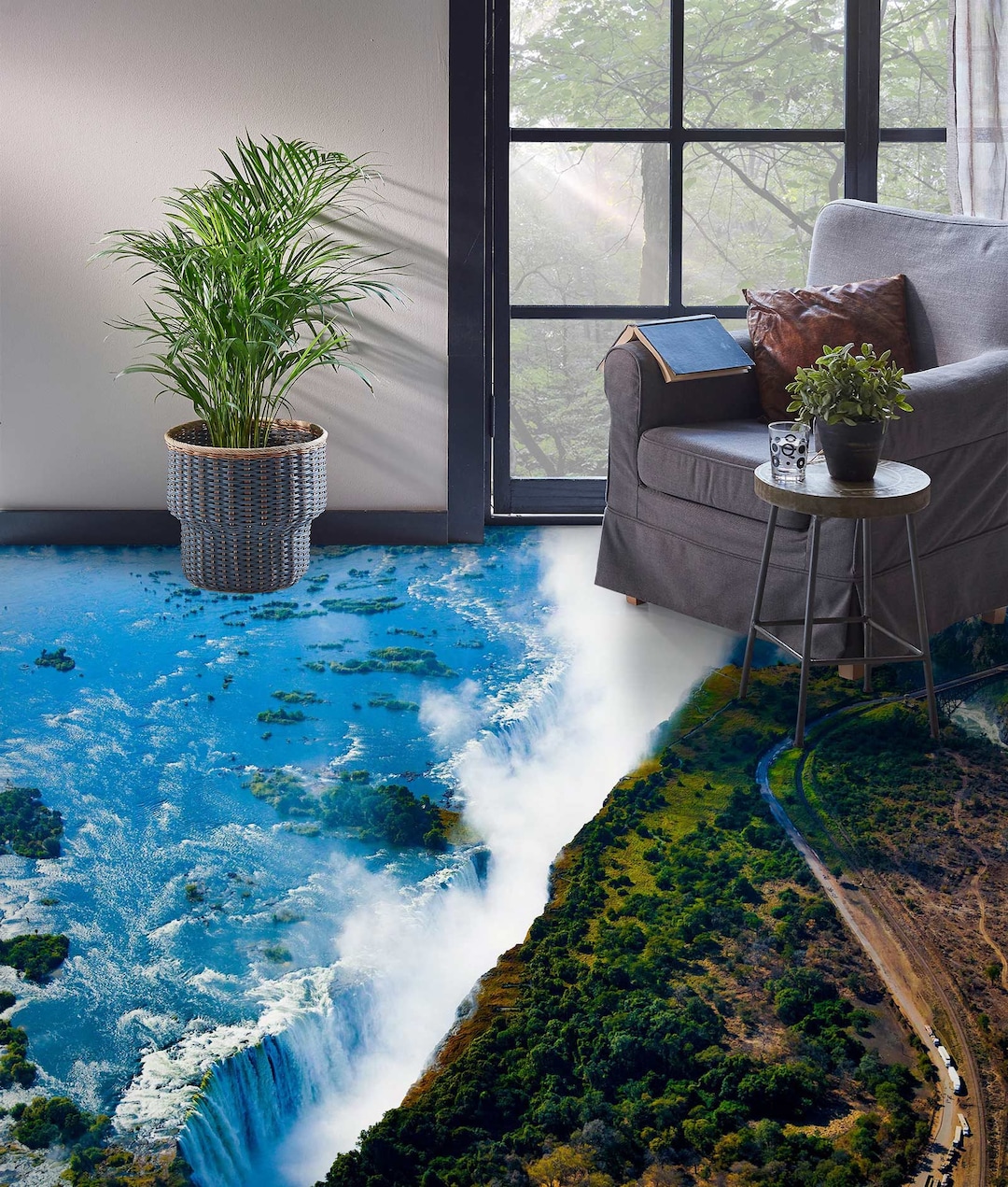 3D Blue Flowers Floor Mural  Non-slip, Waterproof  & Removable Rug Mat & Floor Murals
