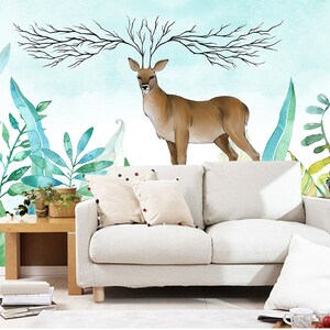 Grünes Blatt Fawn WG940 Tapete Wandbild selbst klebende Schälen und Stick Wand Aufkleber Wanddekoration Design abnehmbar