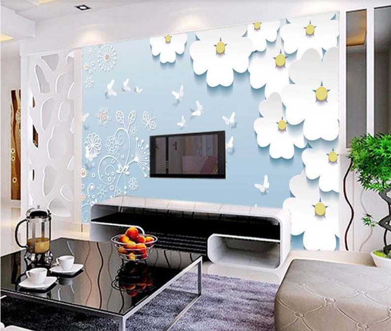 White Flower Decoration A009 Wallpaper Mural Self Adhesive Etsy